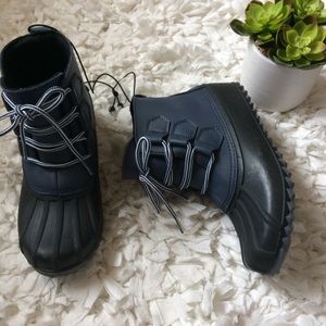 NWT Merona Blue duck rain snow short boots 7